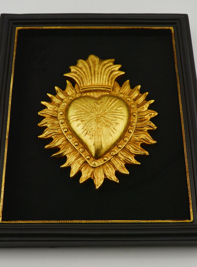 Ex Voto Murale Cuore Dorato su Velluto - 18 cm (pic 2)