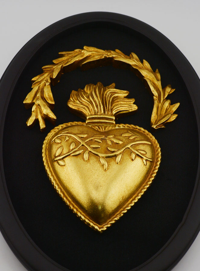 Ex Voto Murale Cuore Dorato Raggiante su Velluto - 23cm (pic 2)