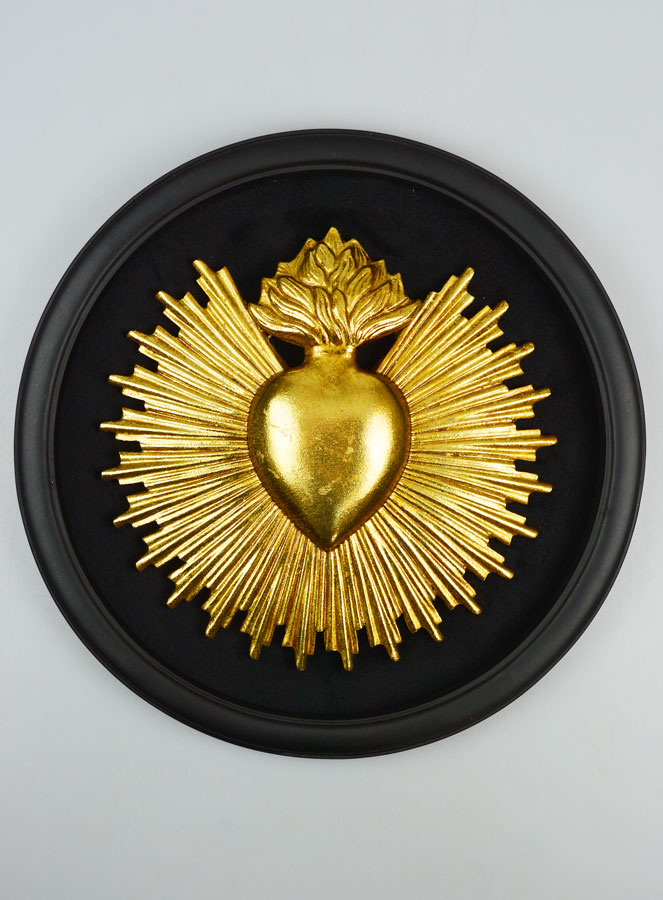 Ex Voto Murale Ovale Cuore Dorato su Velluto - 29cm (pic 1)