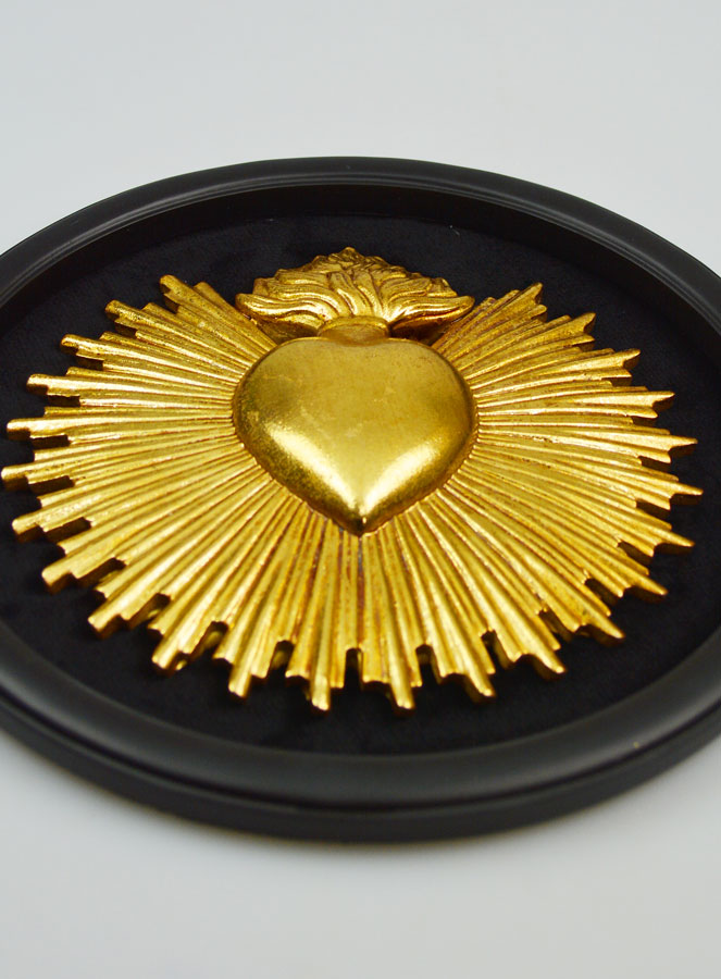 Ex Voto Murale Ovale Cuore Dorato su Velluto - 29cm (pic 2)