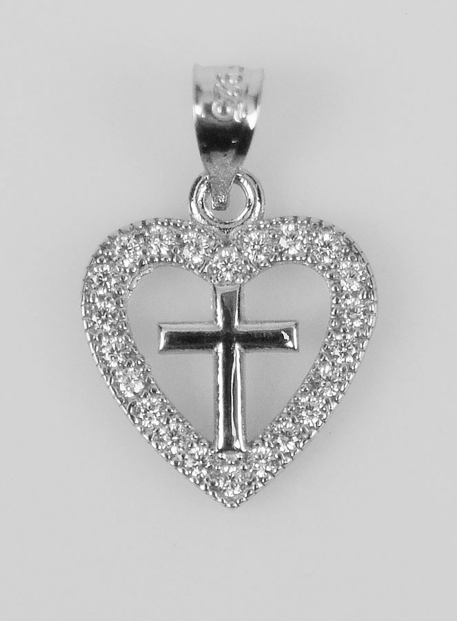 Ciondolo Croce & Cuore in Argento 925 - 16mm (pic 1)