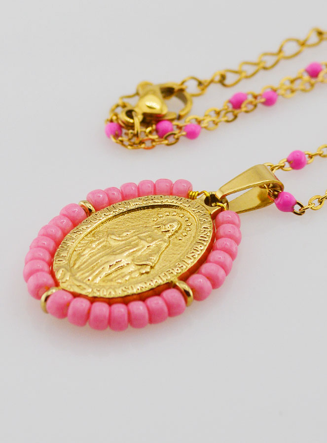 Médaglia Miracolosa + Collana con Perline Rosa (pic 1)
