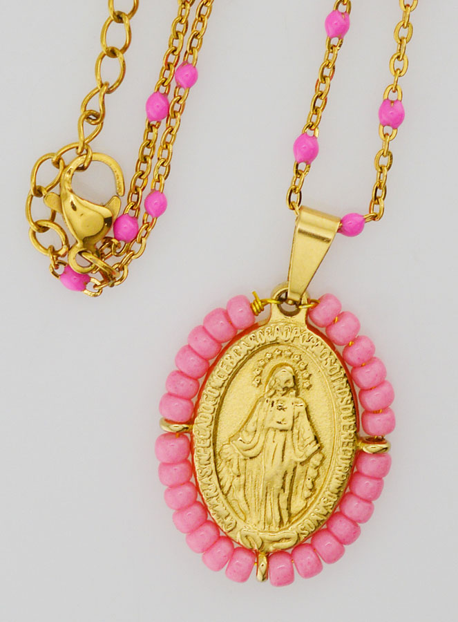 Médaglia Miracolosa + Collana con Perline Rosa (pic 4)