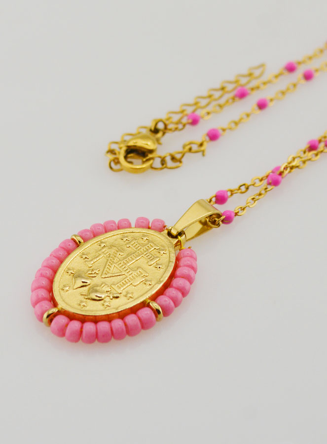 Collana Religiosa con Perline & Pendente Miracolosa - Rosa (pic 1)
