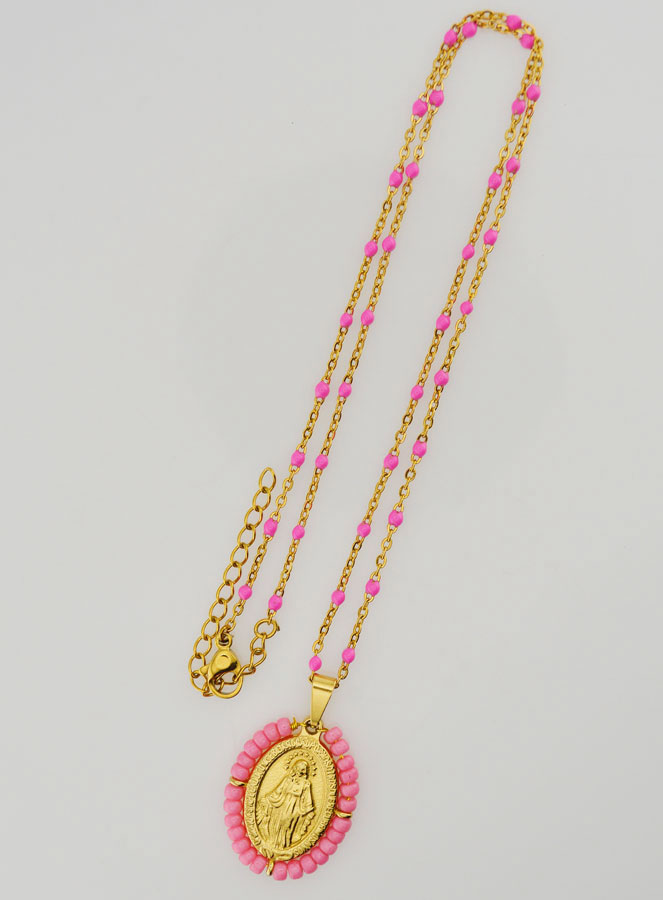 Collana Religiosa con Perline & Pendente Miracolosa - Rosa (pic 2)