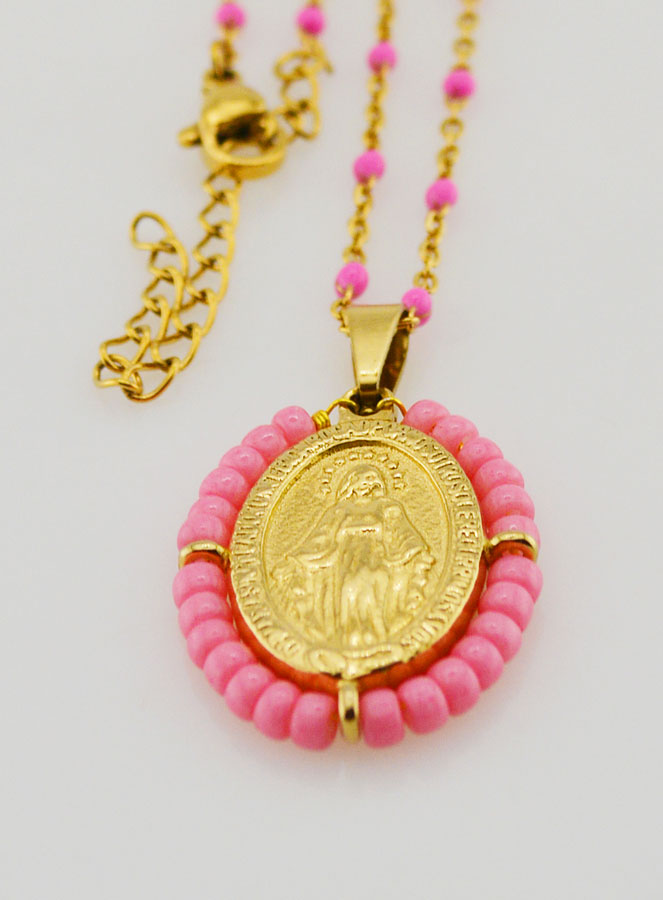 Collana Religiosa con Perline & Pendente Miracolosa - Rosa (pic 3)
