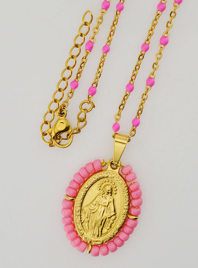 Collana Religiosa con Perline & Pendente Miracolosa - Rosa (pic 4)