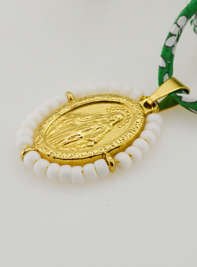 Collana Religiosa con Cordoncino Liberty  Verde - Miracolosa con Perline (pic 1)