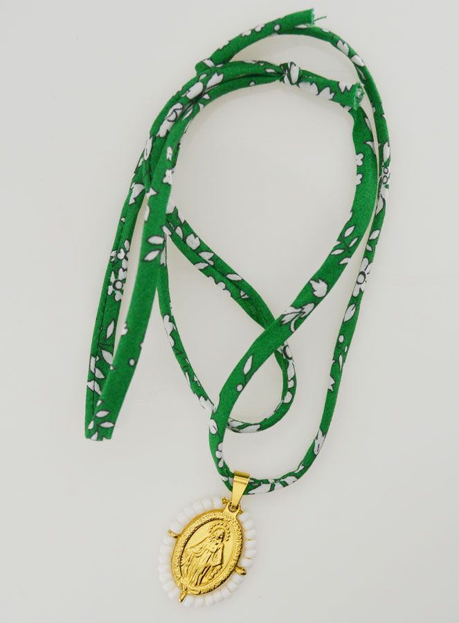 Collana Religiosa con Cordoncino Liberty  Verde - Miracolosa con Perline (pic 2)