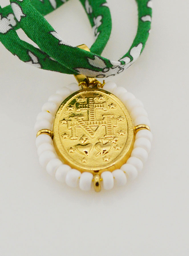 Collana Religiosa con Cordoncino Liberty  Verde - Miracolosa con Perline (pic 3)