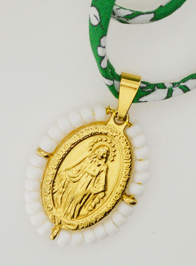 Collana Religiosa con Cordoncino Liberty  Verde - Miracolosa con Perline (pic 4)
