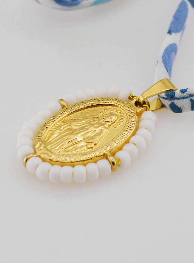 Medaglia Miracolosa con Perline & Cordoncino Liberty Blu (pic 1)
