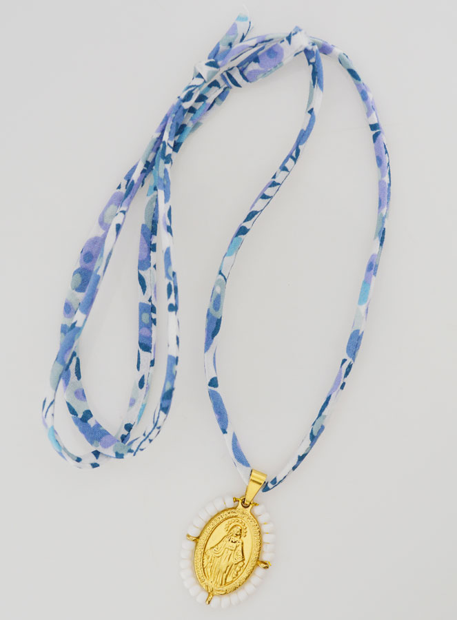 Medaglia Miracolosa con Perline & Cordoncino Liberty Blu (pic 2)
