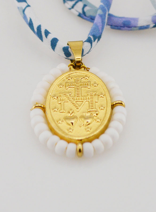 Medaglia Miracolosa con Perline & Cordoncino Liberty Blu (pic 3)