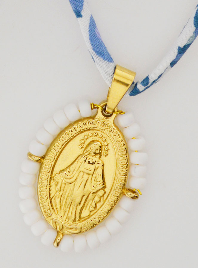 Medaglia Miracolosa con Perline & Cordoncino Liberty Blu (pic 4)