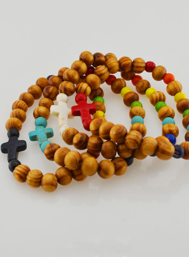 Set di 4 Braccialetti Religiosi in Legno con Croce (pic 2)