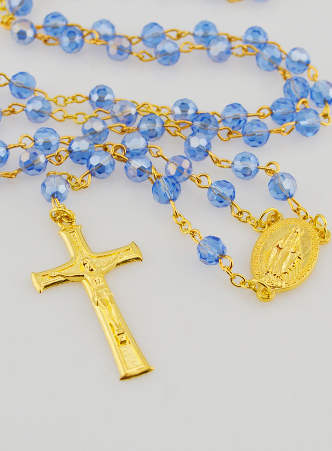 Rosario Medaglia Miracolosa con Perle Sfaccettate - Blu (pic 2)
