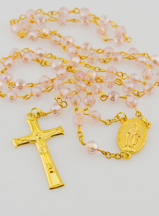 Rosario Medaglia Miracolosa con Perle Sfaccettate - Rosa (pic 2)