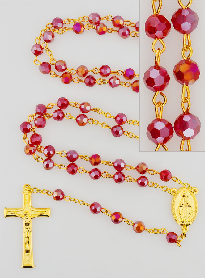 Rosario Medaglia Miracolosa con Perle Sfaccettate - Rosso (pic 1)