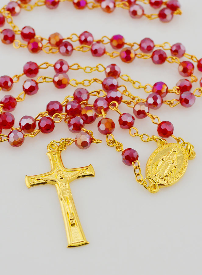 Rosario Medaglia Miracolosa con Perle Sfaccettate - Rosso (pic 2)