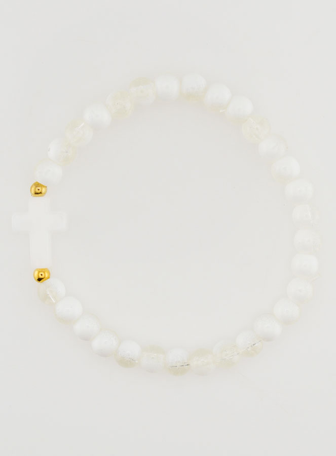 Bracciale Religioso con Croce e Perle in Vetro Bianco (pic 1)