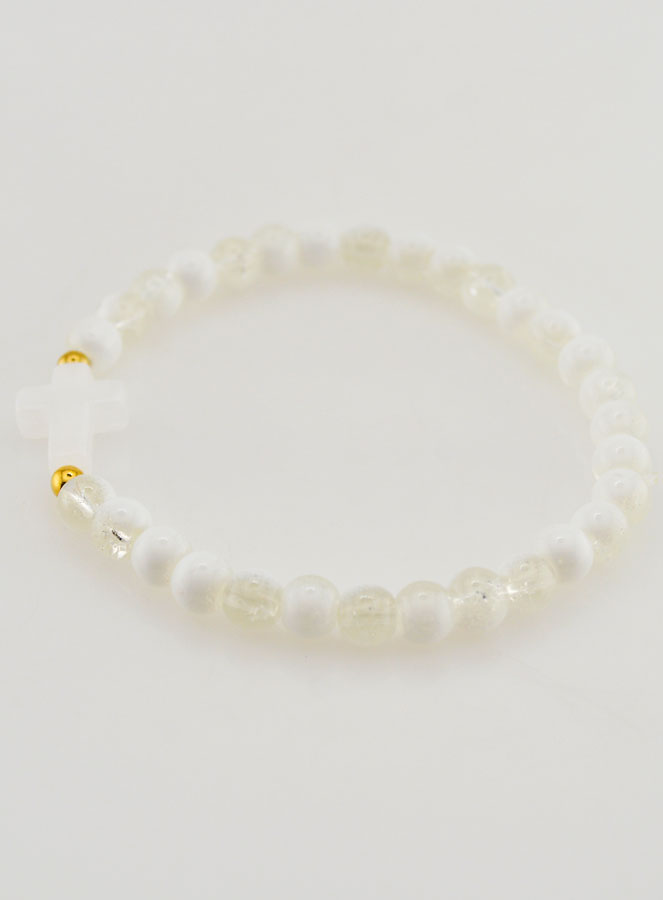 Bracciale Religioso con Croce e Perle in Vetro Bianco (pic 2)