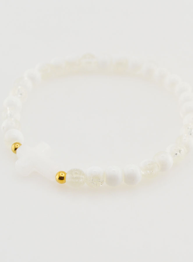 Bracciale Religioso con Croce e Perle in Vetro Bianco (pic 3)