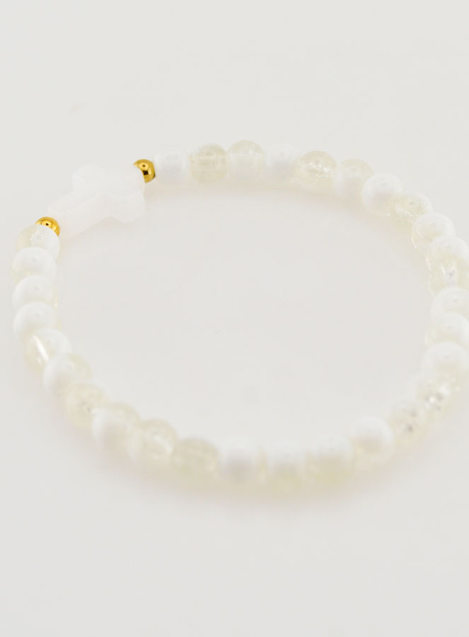 Bracciale Religioso con Croce e Perle in Vetro Bianco (pic 4)