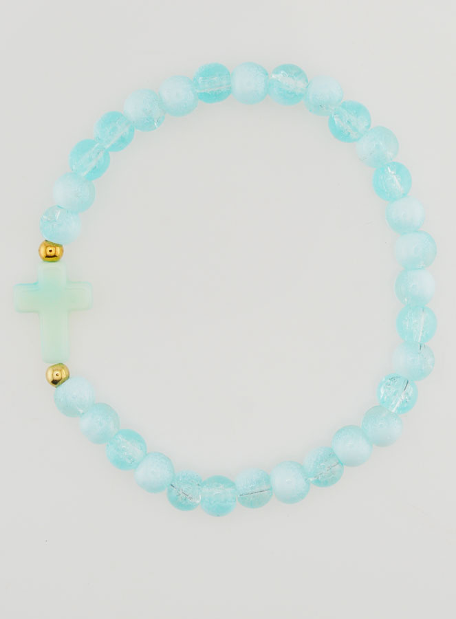 Bracciale Religioso con Croce e Perle in Vetro Blu (pic 1)