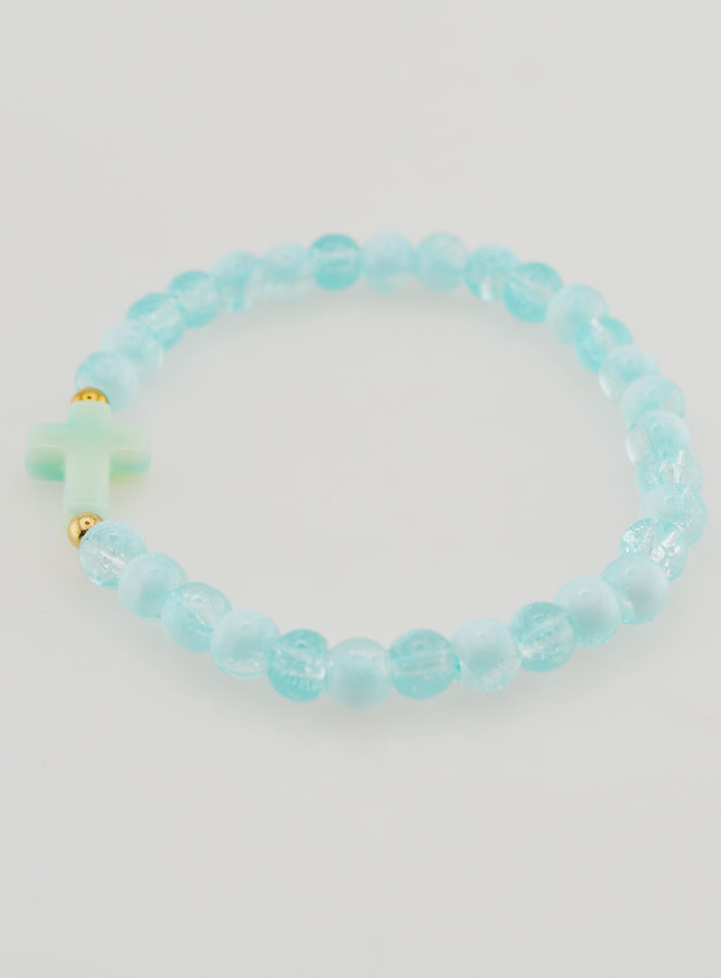 Bracciale Religioso con Croce e Perle in Vetro Blu (pic 2)