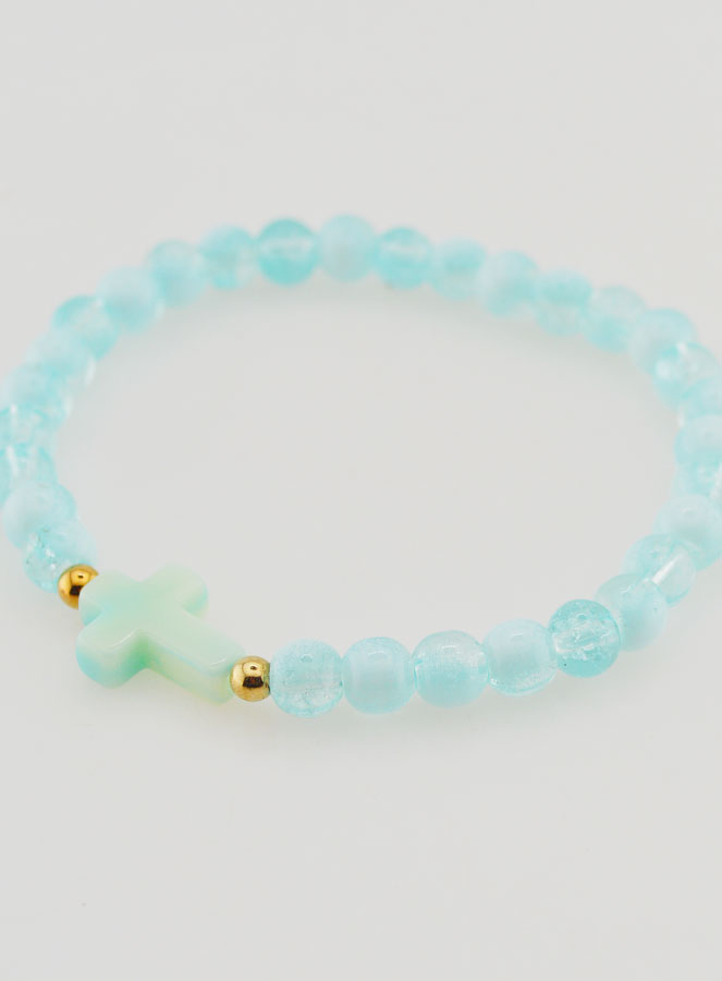 Bracciale Religioso con Croce e Perle in Vetro Blu (pic 3)