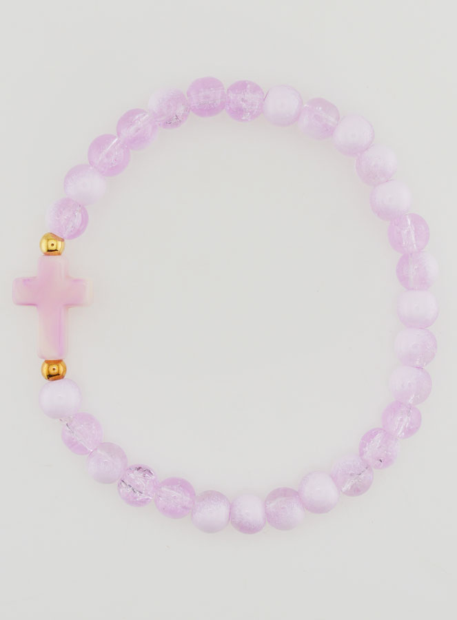 Bracciale Religioso con Croce e Perle in Vetro Viola (pic 1)