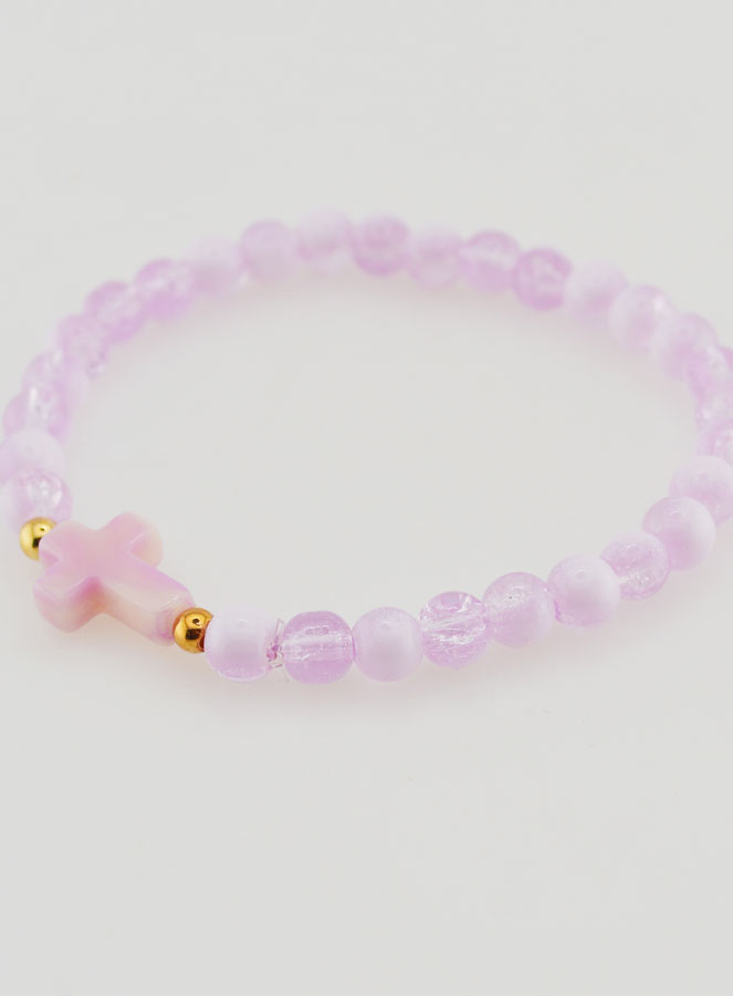 Bracciale Religioso con Croce e Perle in Vetro Viola (pic 3)