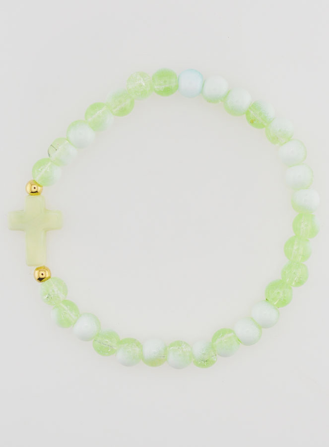 Bracciale Religioso con Croce e Perle in Vetro Verde (pic 1)