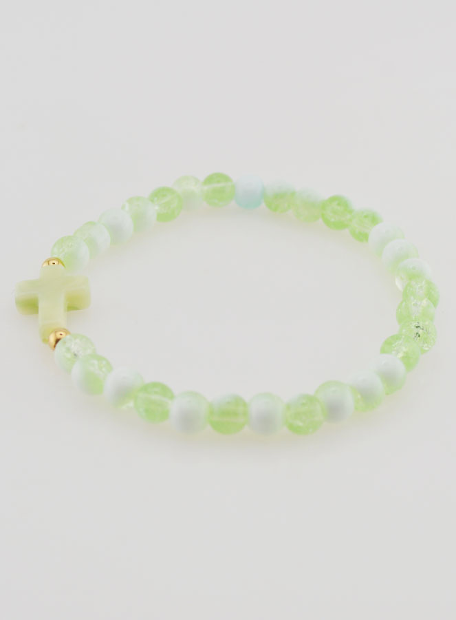 Bracciale Religioso con Croce e Perle in Vetro Verde (pic 2)