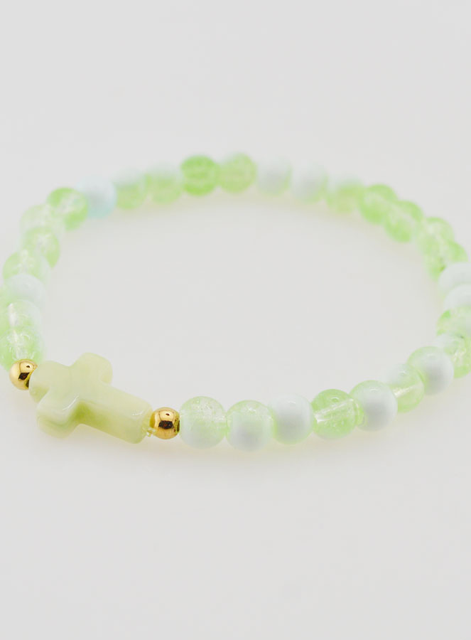 Bracciale Religioso con Croce e Perle in Vetro Verde (pic 3)
