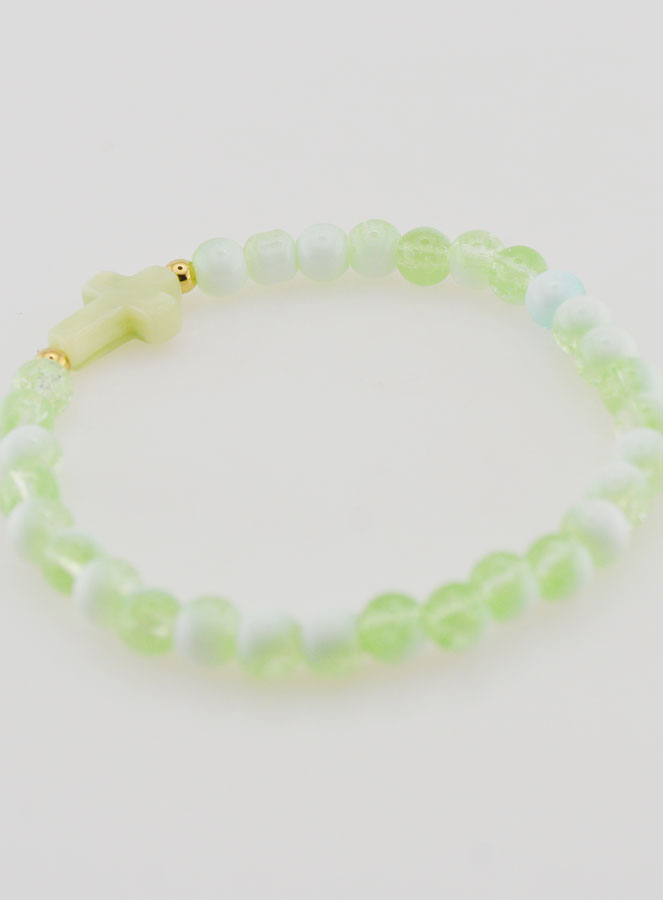 Bracciale Religioso con Croce e Perle in Vetro Verde (pic 4)