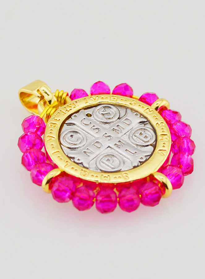 Medaglia di San Benedetto in Ottone & Vetro Fuchsia (pic 3)