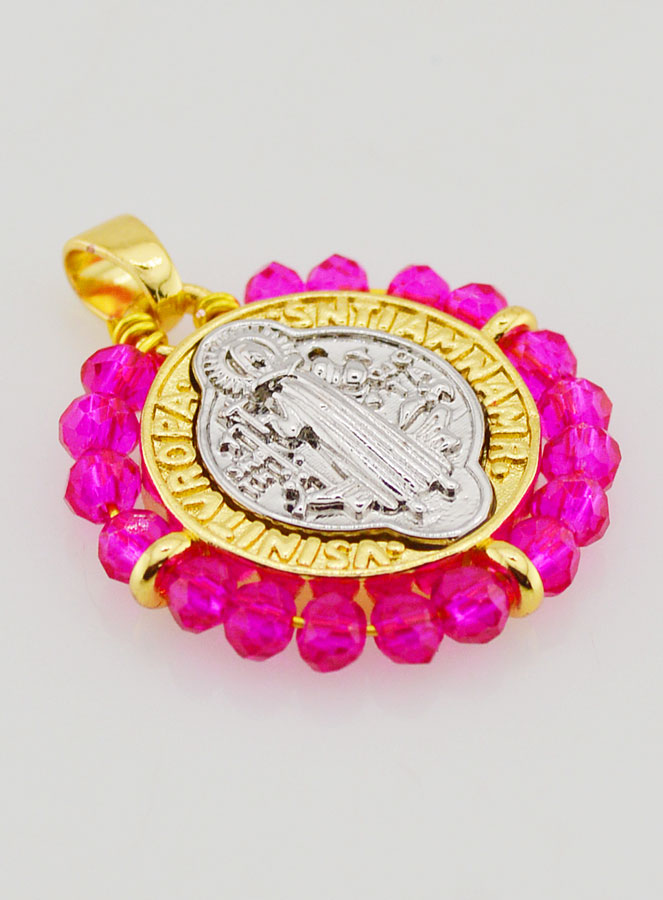 Medaglia di San Benedetto in Ottone & Vetro Fuchsia (pic 4)