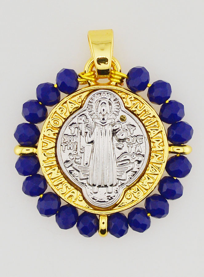 Medaglia di San Benedetto in Ottone e Vetro Blu (pic 1)