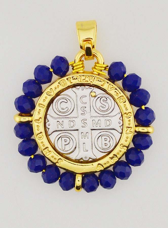 Medaglia di San Benedetto in Ottone e Vetro Blu (pic 2)