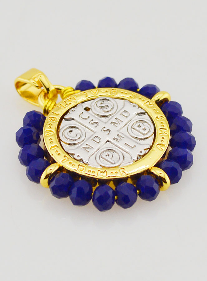 Medaglia di San Benedetto in Ottone e Vetro Blu (pic 3)