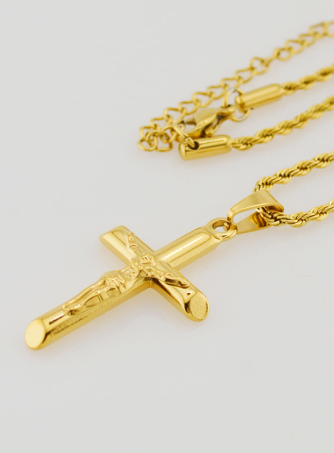 Collana Religiosa Croce di Cristo in Inox Dorato (pic 1)