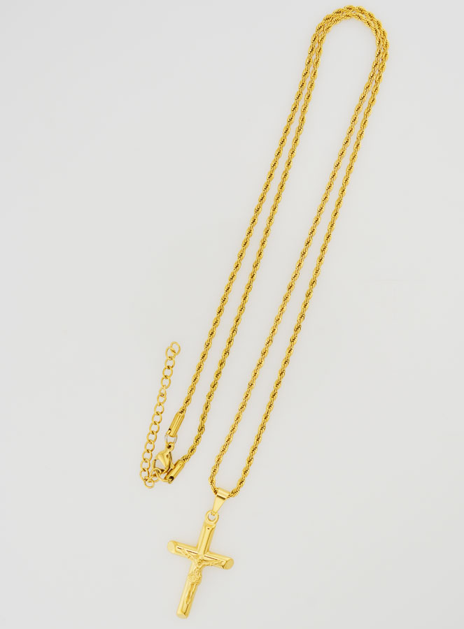 Collana Religiosa Croce di Cristo in Inox Dorato (pic 2)