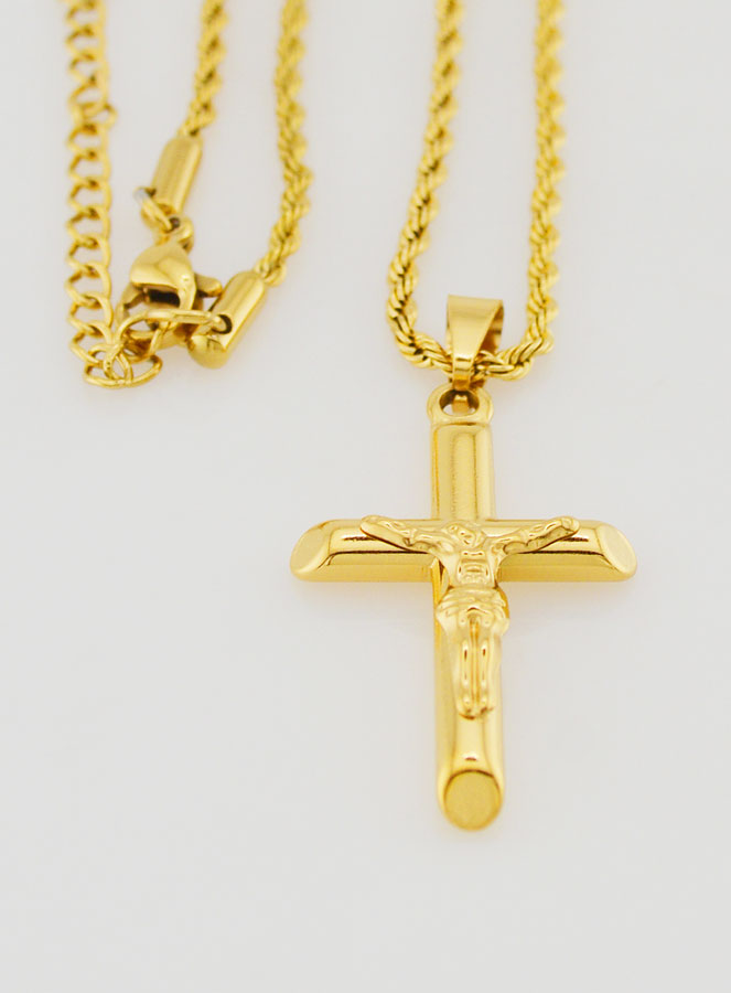 Collana Religiosa Croce di Cristo in Inox Dorato (pic 3)