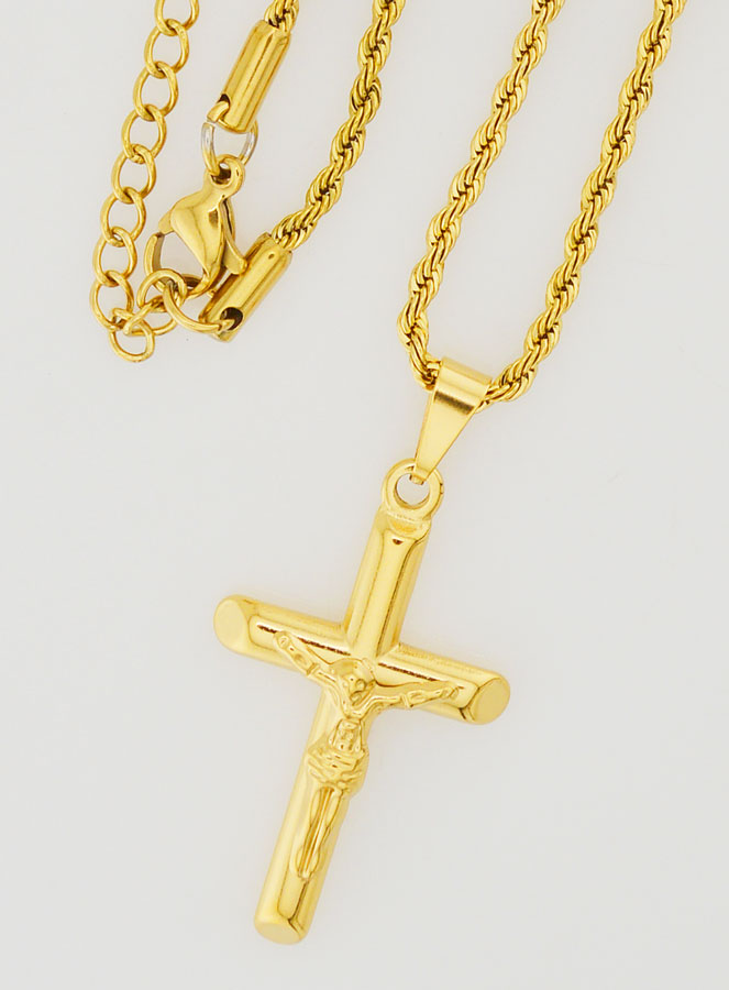 Collana Religiosa Croce di Cristo in Inox Dorato (pic 4)