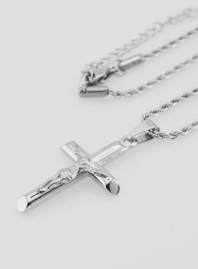 Collana Religiosa Croce di Cristo in Inox Argentato (pic 1)