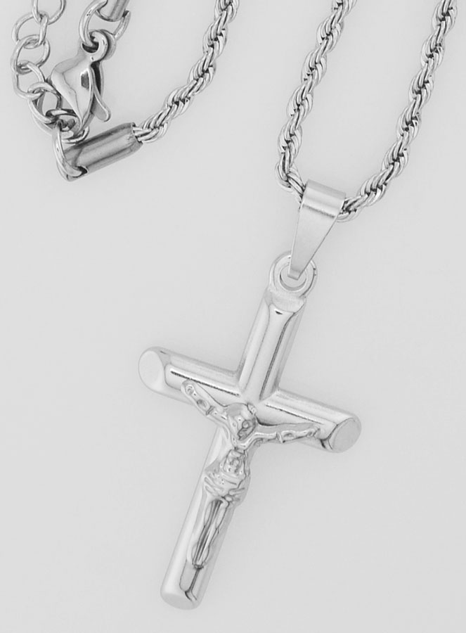 Collana Religiosa Croce di Cristo in Inox Argentato (pic 4)