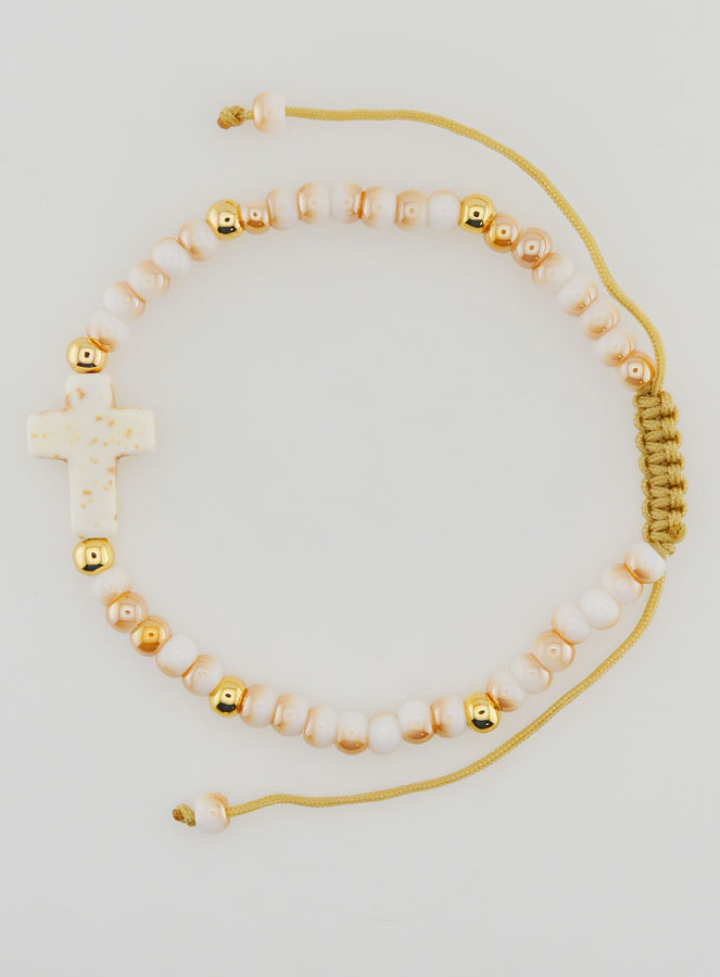 Bracciale Religioso con Perle di Vetro & Croce (pic 1)