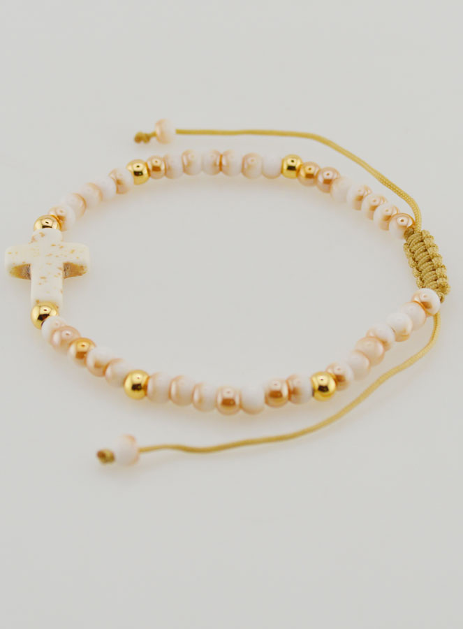 Bracciale Religioso con Perle di Vetro & Croce (pic 2)